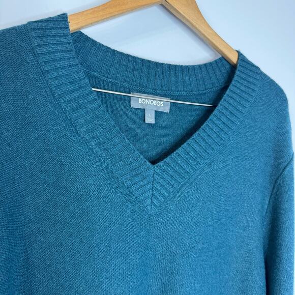 Bonobos V Neck Merino Wool Blend Long Sleeve Sweater Green L Preppy - Picture 4 of 7